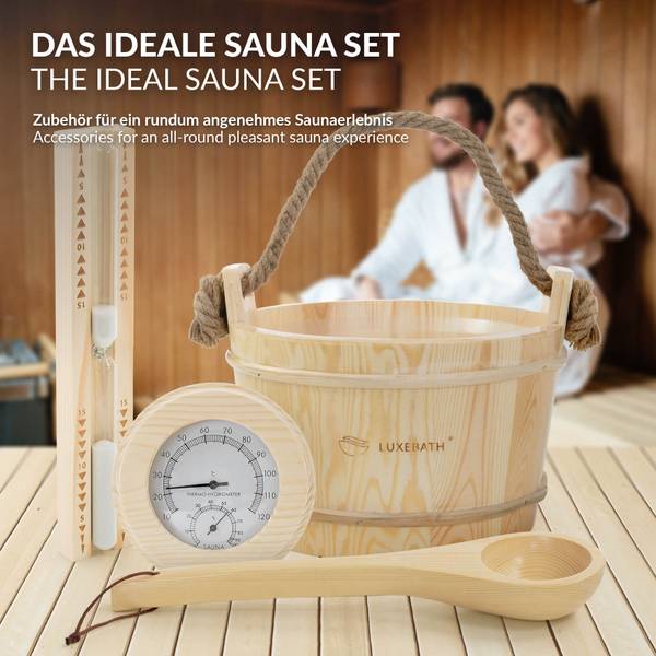 Saunazubehör-Set THERMA 4-tlg. Braun - Massivholz - 37 x 30 x 28 cm