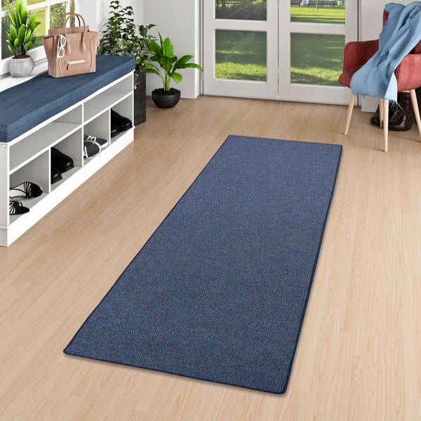 Läufer Schlingen Teppich Alma Meliert Blau - Tiefe: 300 cm