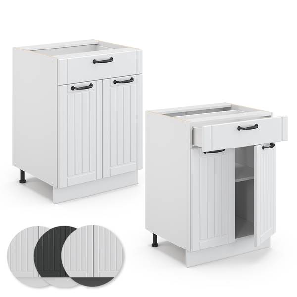 Küchenunterschrank Fame-Line 45409 Eiche Landhaus Dekor - Weiß - Breite: 60 cm