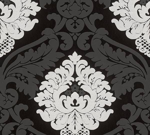 Vliestapete Midnight Baroque Schwarz - Grau - Weiß - Fleece - Vinyl - 53 x 1005 x 1 cm