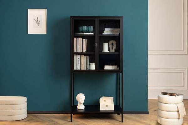 Vitrine DURA STEEL Schwarz - Glas - Metall - 75 x 150 x 35 cm