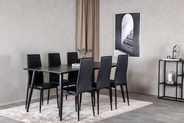 Eetkamerset Dipp 51 (7-delig) zwart - massief hout - 90 x 75 x 180 cm
