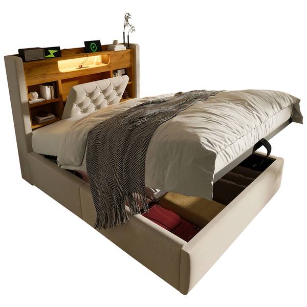 Kinder-Einzelbett K-2076 Beige - Holzwerkstoff - 98 x 115 x 223 cm