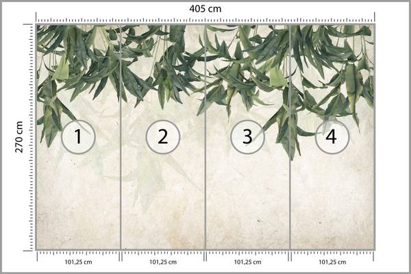 Papier Peint FEUILLES DE BANANE Béton 405 x 270 x 270 cm