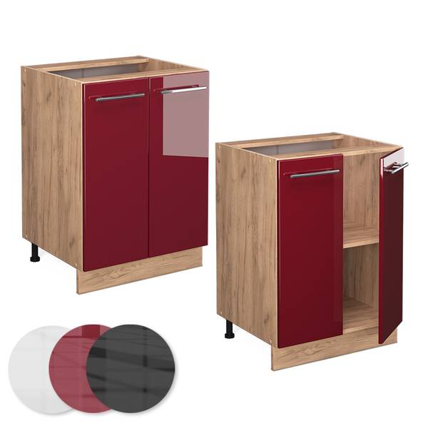 Keukenonderkast Fame-Line 46748 hoogglans bordeauxrood - eikenhouten look - Breedte: 60 cm