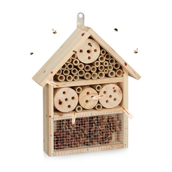 Naturfarbener Insektenhotel Bausatz Braun - Silber - Stahl - 25 x 33 x 7 cm