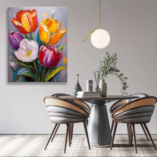 Tableau déco Tulipes fleurs peintes 70 x 100 cm