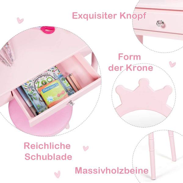 Kinder Schminktisch mit Hocker Pink - Holzwerkstoff - 34 x 100 x 70 cm
