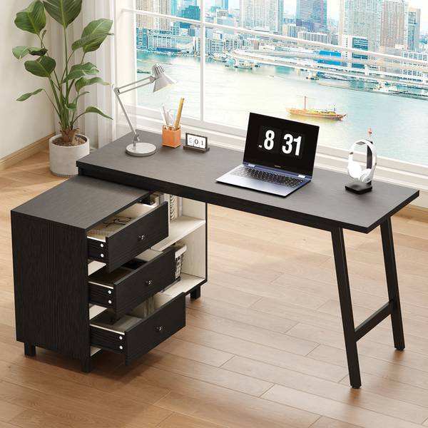 Bureau Eos Ⅴ zwart - plaatmateriaal op houtbasis - metaal - 100 x 76 x 150 cm