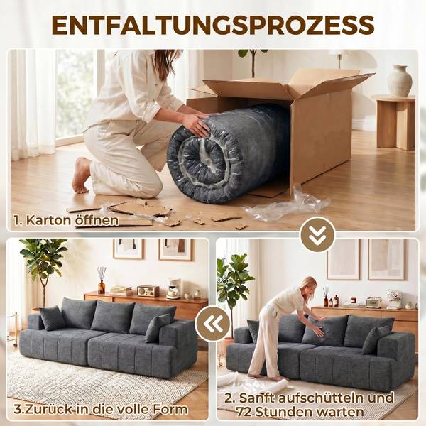 3-Sitzer-Sofa 83B-861V01GY Grau - Chenille - Polyester - 104 x 87 x 248 cm
