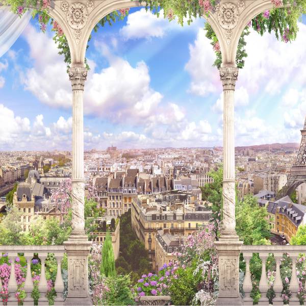 Fototapete Paris Panorama Blumen 3D 300 x 210 x 210 cm
