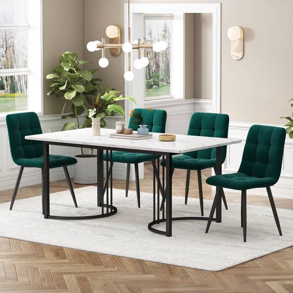 Esszimmer Set BB1773 5tlg Schwarz - Grün - Weiß