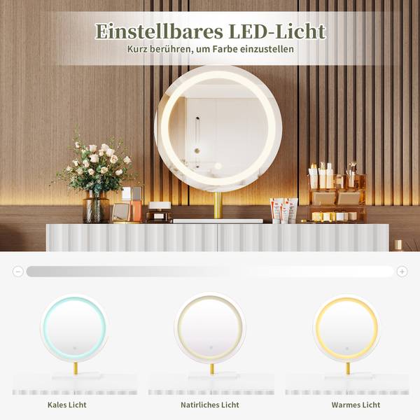 Kaptafel Spiegel WaveGLOW Ⅳ wit - plaatmateriaal op houtbasis - 100 x 127 x 40 cm