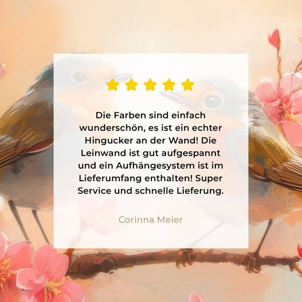 LEINWANDBILD Rotkehlchen Pink - Baumwollstoff - 120 x 80 x 2 cm