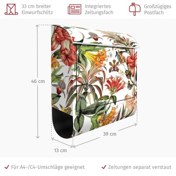 Briefkasten Tropische Blumen Stahl - 39 x 46 x 13 cm