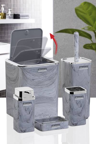 Badezimmerzubehör Marble 5er Set Grau - Kunststoff