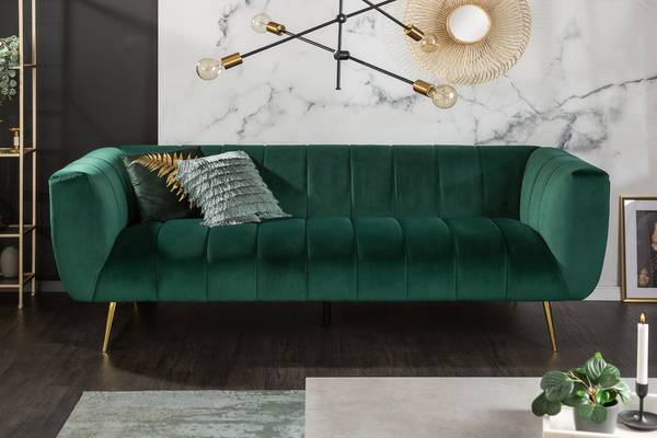 3er Sofa NOBLESSE Gold - Grün - Polyester - Samt - 225 x 80 x 90 cm