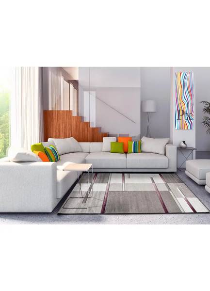 Kurzflorteppich DETROIT Geometrisch Grau - Violett - Polypropylen - 80 x 2 x 150 cm