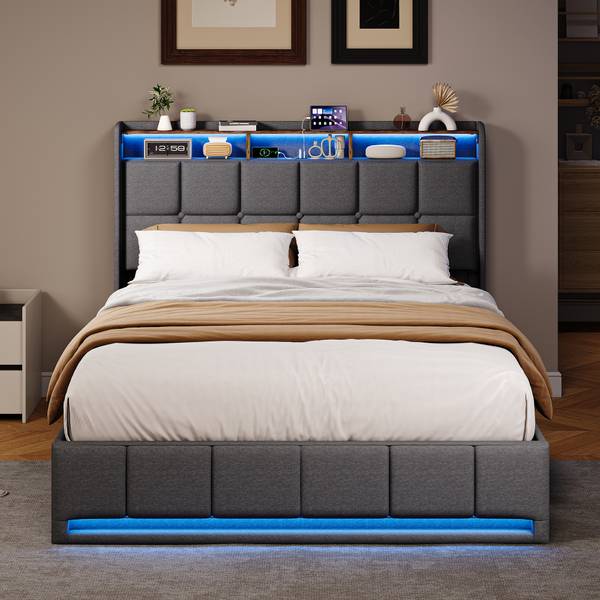 Doppelbett HXQ01 Grau - Metall - Massivholz - 164 x 110 x 218 cm