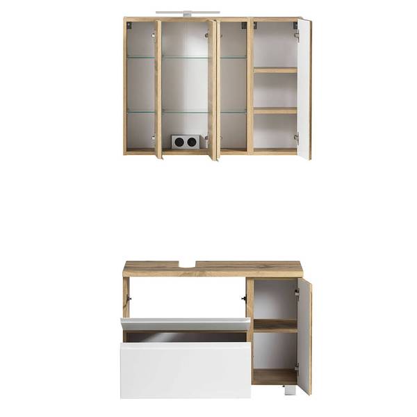 Badmöbel-Set VASTO-03-34 5er-Set Weiß - Spiegelglas - 245 x 200 x 35 cm
