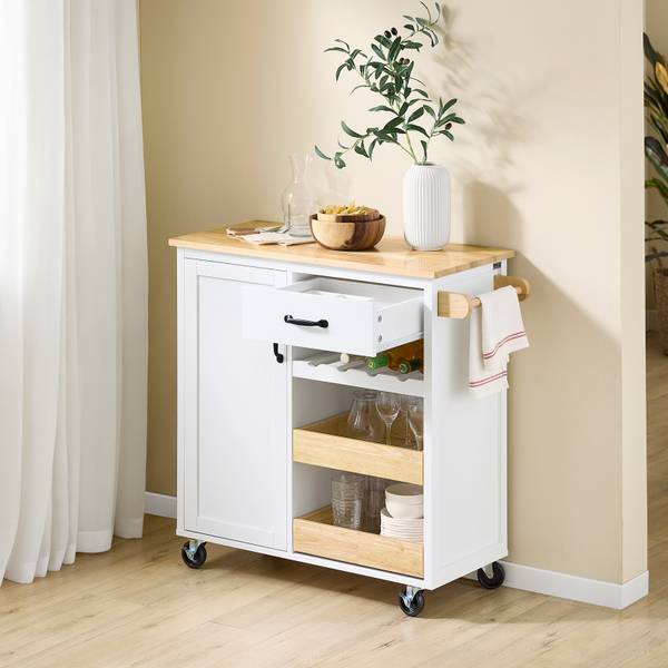 Küchenwagen FKW131-WN Braun - Weiß - Bambus - Holzwerkstoff - 42 x 87 x 92 cm