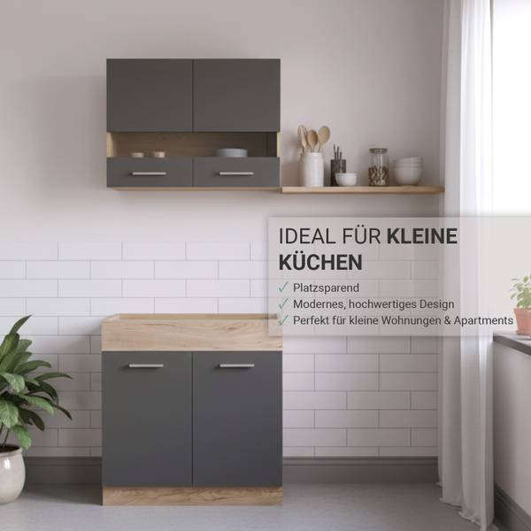 Coin cuisine sans plan de travail 2324 Anthracite - Marron - Gris - Imitation chêne - Bois
