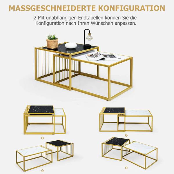 2 x Beistelltisch Set Weiß - Metall - 53 x 39 x 80 cm