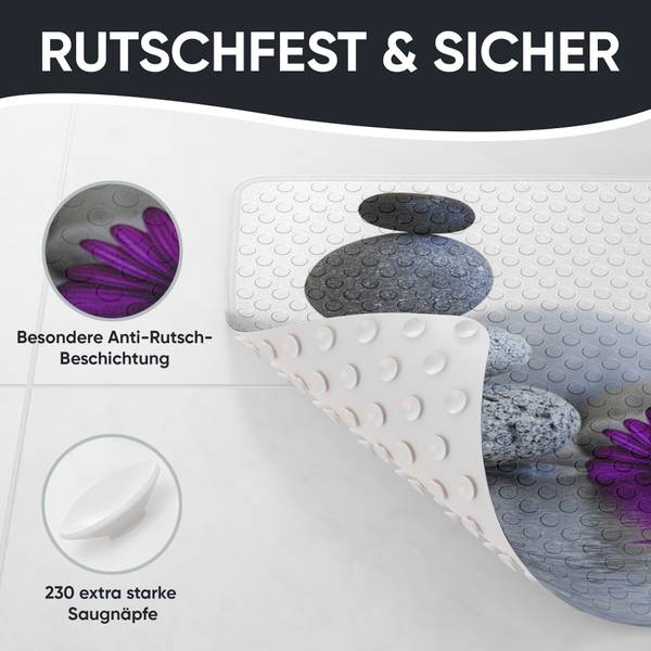 Badematte Energy Stones Schwarz - Grau - Violett - Polyester PVC - 53 x 1 x 53 cm