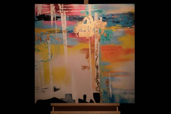 Acrylbild Handgemalt Nonfigurativ Gor Baumwollstoff - 80 x 80 x 4 cm