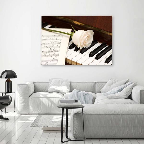 Wandbild rose auf dem klavier 90 x 60 cm