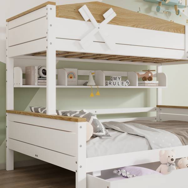 Etagenbett Aura Ⅰ Braun - Weiß - Holzwerkstoff - Metall - Massivholz - 145 x 155 x 205 cm