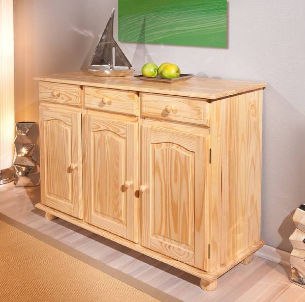 Sideboard mit drei Türen und drei Braun - Massivholz - 43 x 87 x 130 cm