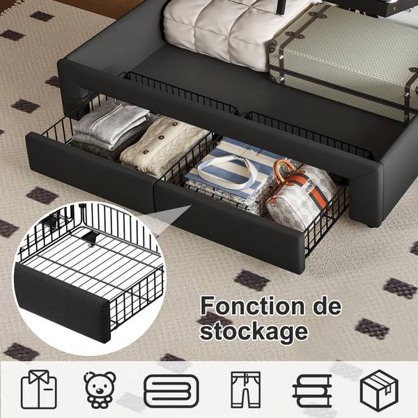 Polsterbett LYX02 Grau - Metall - Massivholz - 164 x 107 x 210 cm
