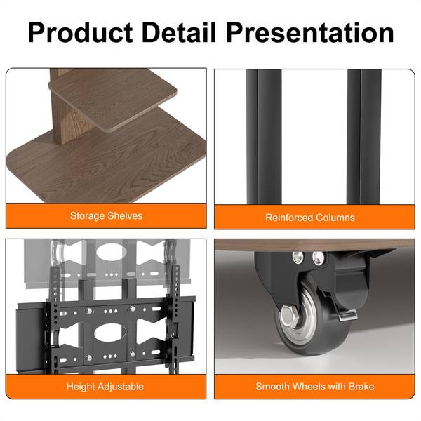 Support TV Ethos Noir - Bois manufacturé - Métal - 51 x 157 x 70 cm