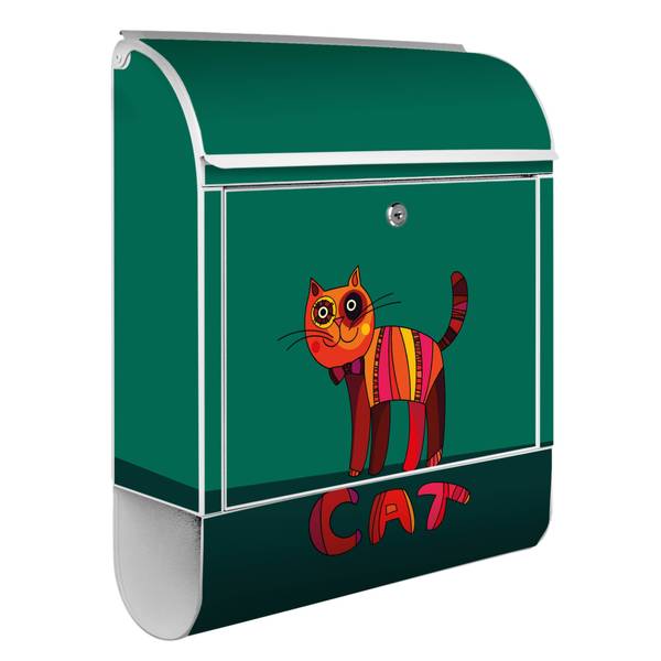 Briefkasten Stahl Orange Katze Weiß - Stahl - 38 x 46 x 13 cm