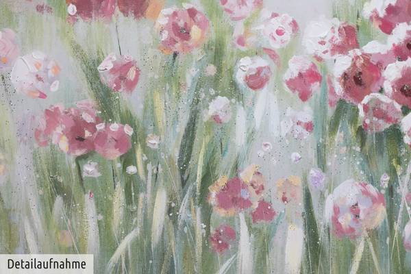 Acrylbild Handgemalt Blüten Zex Grün - Pink - Baumwollstoff - 150 x 50 x 4 cm
