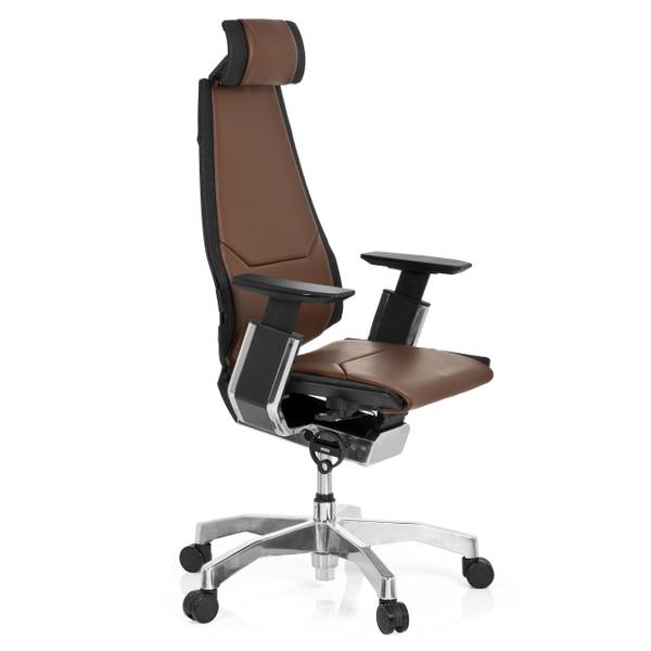 Bürostuhl GENIDIA PRO Schwarz - Braun - Höhe: 119 cm - Echtleder - Textil