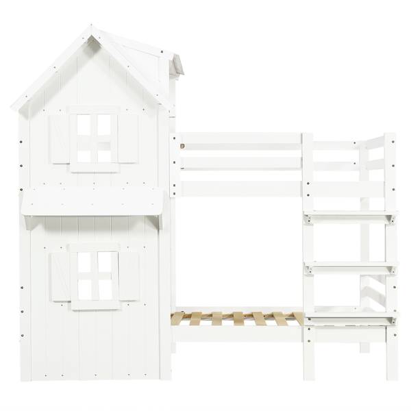 Etagenbett Huda Weiß - Holzwerkstoff - Massivholz - 111 x 192 x 205 cm