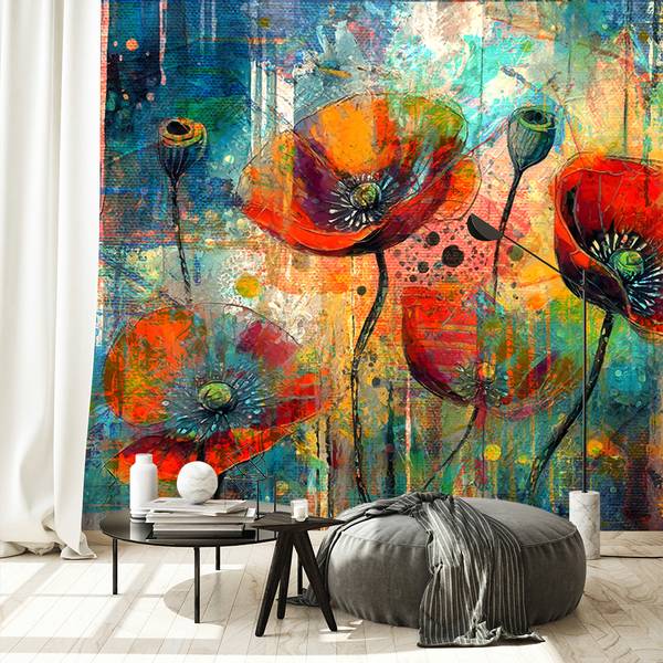 Fotobehang abstracte bloemen klaprozen 150 x 105 cm
