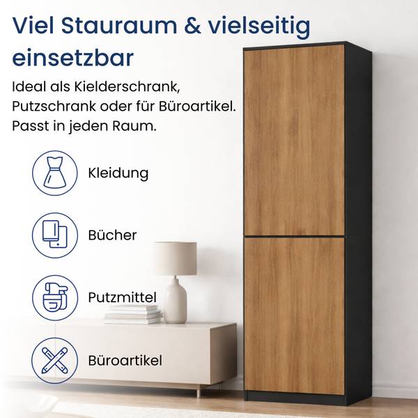 Mehrzweckschrank Mike Anthrazit - Eiche - Eiche Dekor
