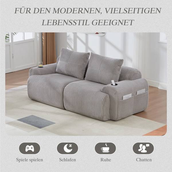 2-Sitzer Sofa MERIDIANCLARITY Grau - Cord - 200 x 80 x 99 cm