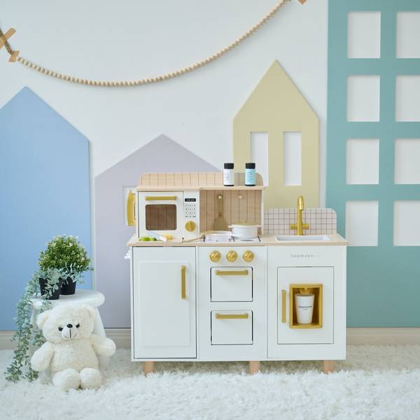 Kinderküche T-PK-0003-01D Weiß - Akazie - 30 x 75 x 80 cm