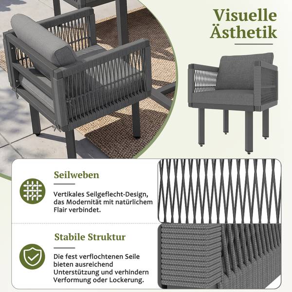 Gartenlounge-Set Gaia Ⅵ（6-tlg） Grau - Holzwerkstoff - Metall - Kunststoff - Textil