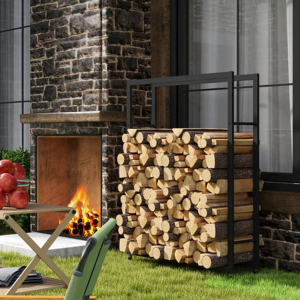 Kaminholzregal 842-359V00BK Schwarz - Metall - 32 x 151 x 120 cm