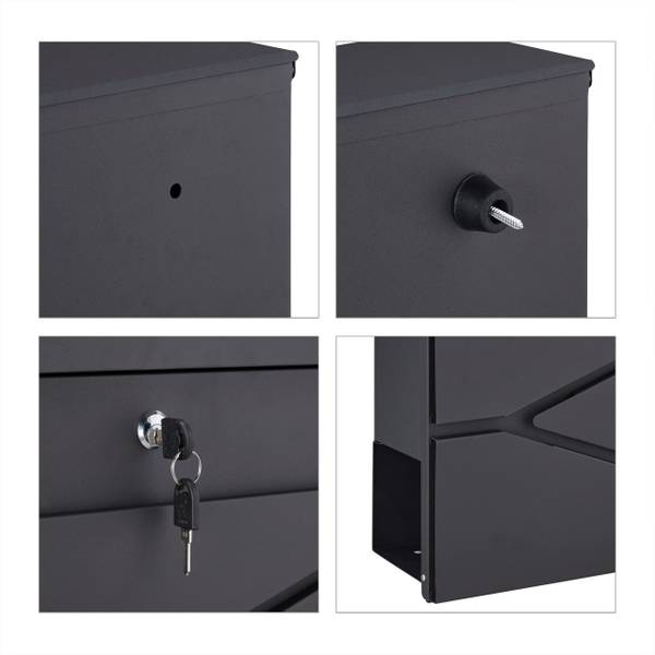 Schwarzer Briefkasten mit Zeitungsfach Schwarz - Stahl - 37 x 37 x 11 cm