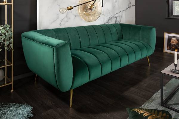 3er Sofa NOBLESSE Gold - Grün - Polyester - Samt - 225 x 80 x 90 cm