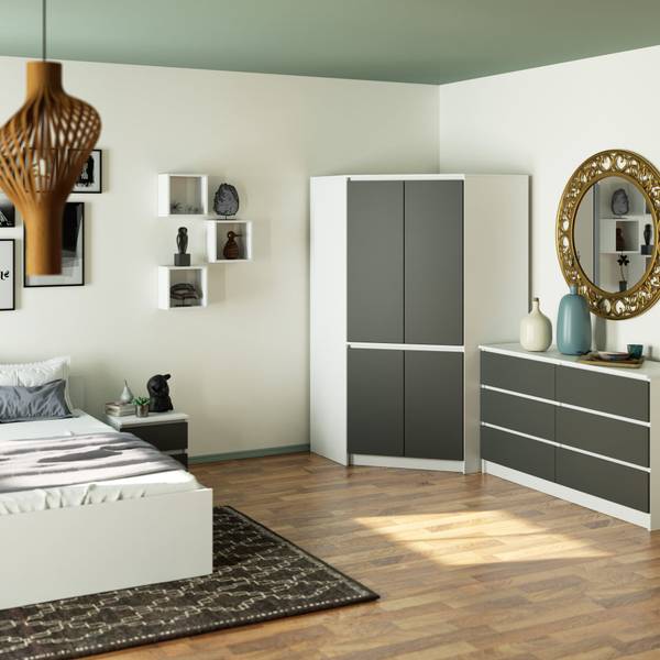 Kleiderschrank S100 Grau - Weiß - Holzwerkstoff - 100 x 180 x 50 cm