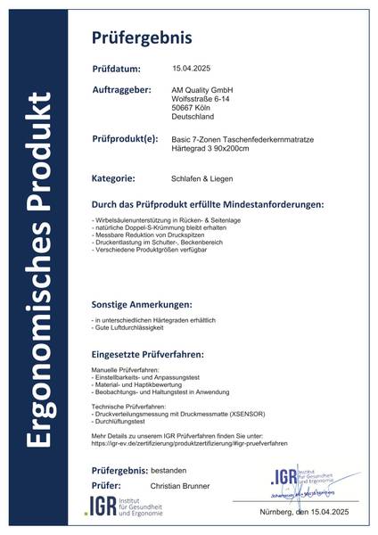 Ergonomische Taschenfederkernmatratze 150 x 20 x 220 cm - H3