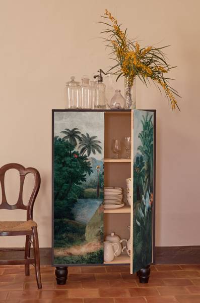 Sideboard mit tropischem Print Kiefer - 45 x 127 x 75 cm
