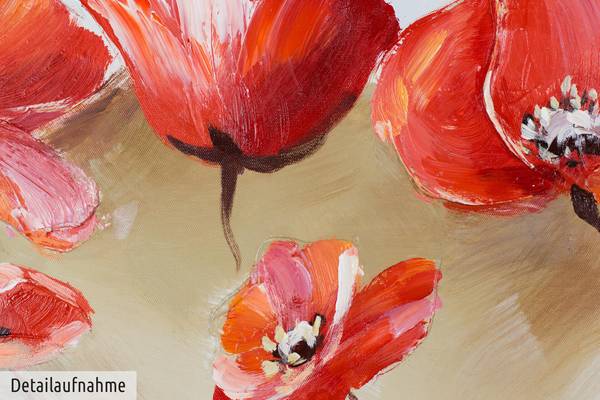 Acrylbild Handgemalt Mohnblumen Sin Rot - Baumwollstoff - 150 x 50 x 4 cm